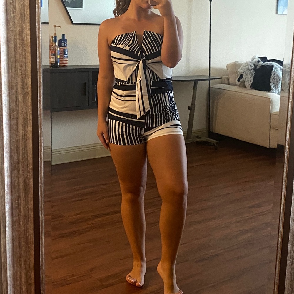 Blue and white romper. Size: M
